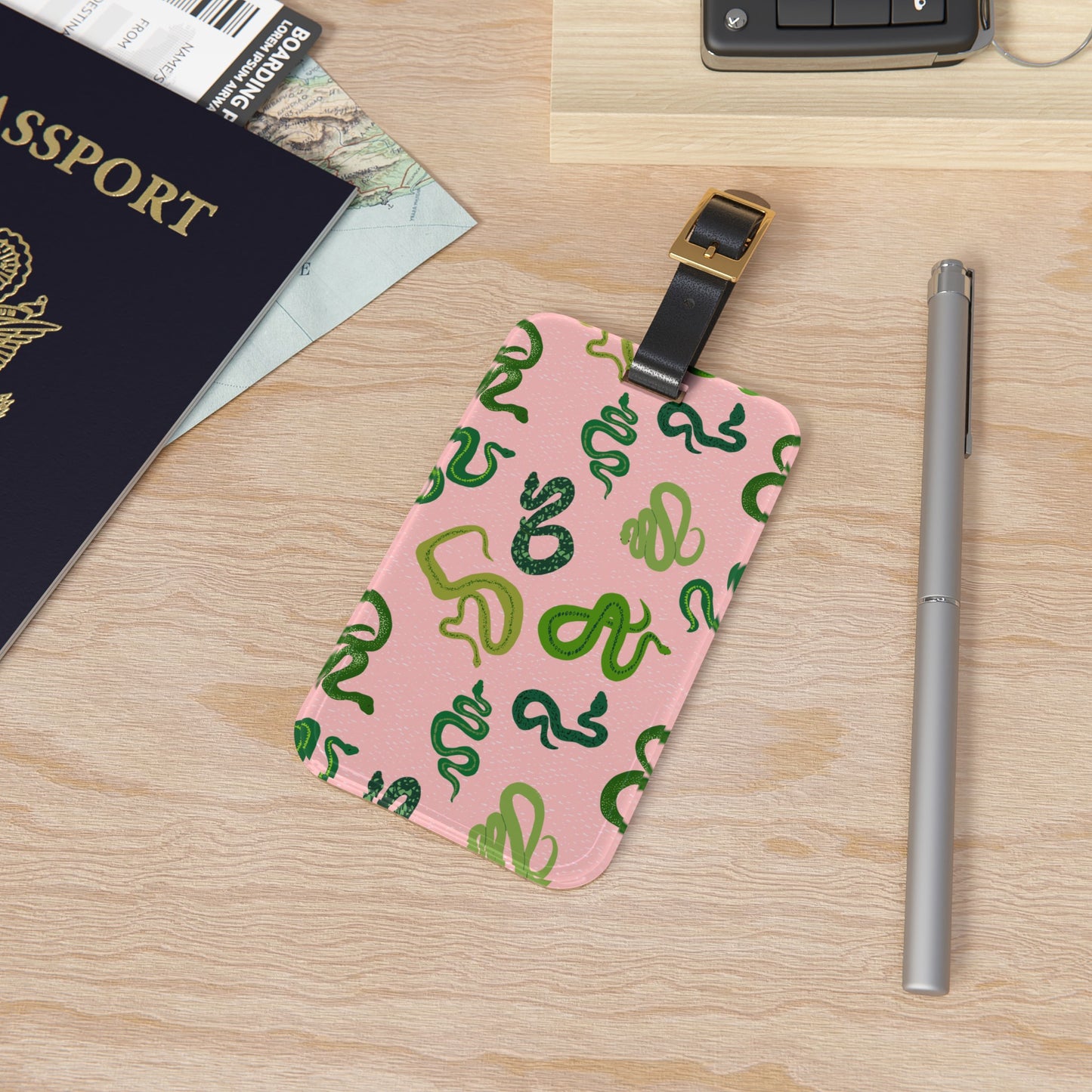 Sneks on a Plane Luggage Tag in Pink