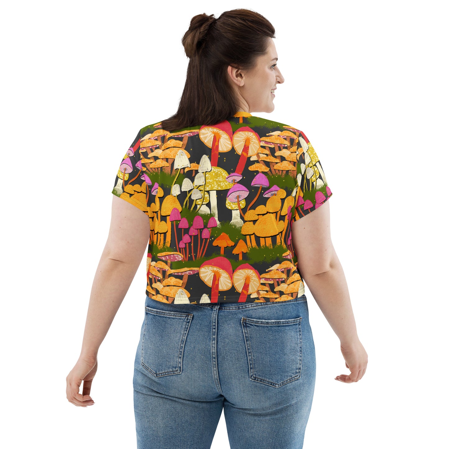 Many Many Mushrooms All-Over Print Crop Tee