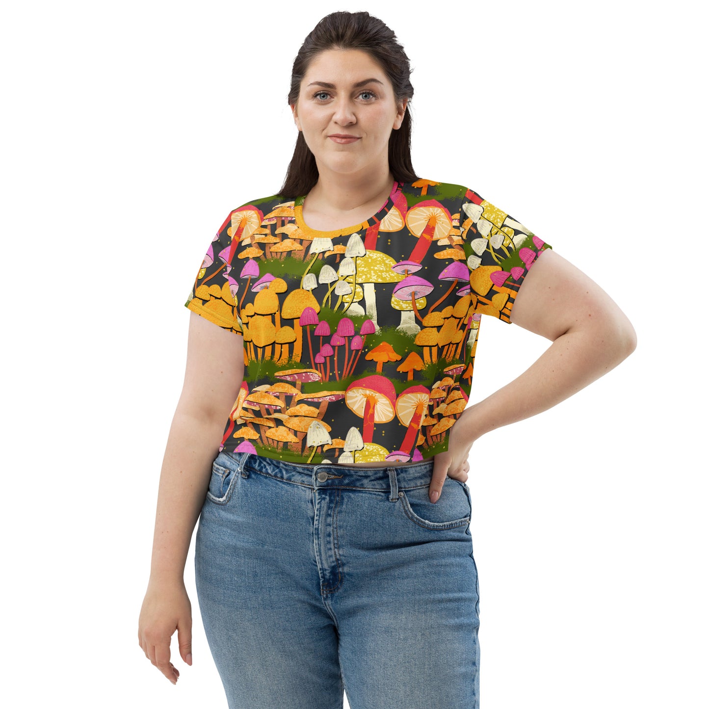 Many Many Mushrooms All-Over Print Crop Tee