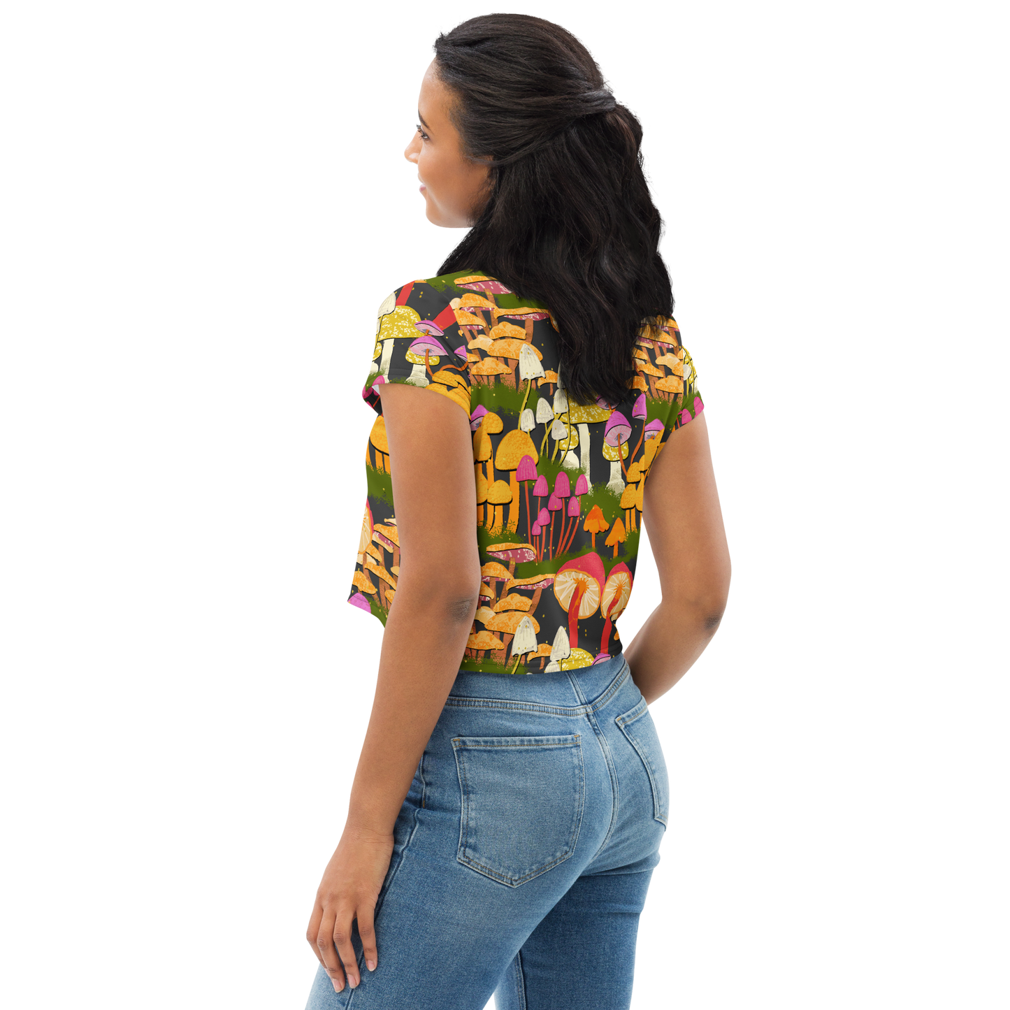 Many Many Mushrooms All-Over Print Crop Tee