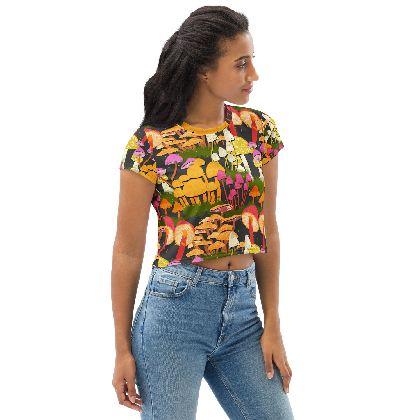 Many Many Mushrooms All-Over Print Crop Tee