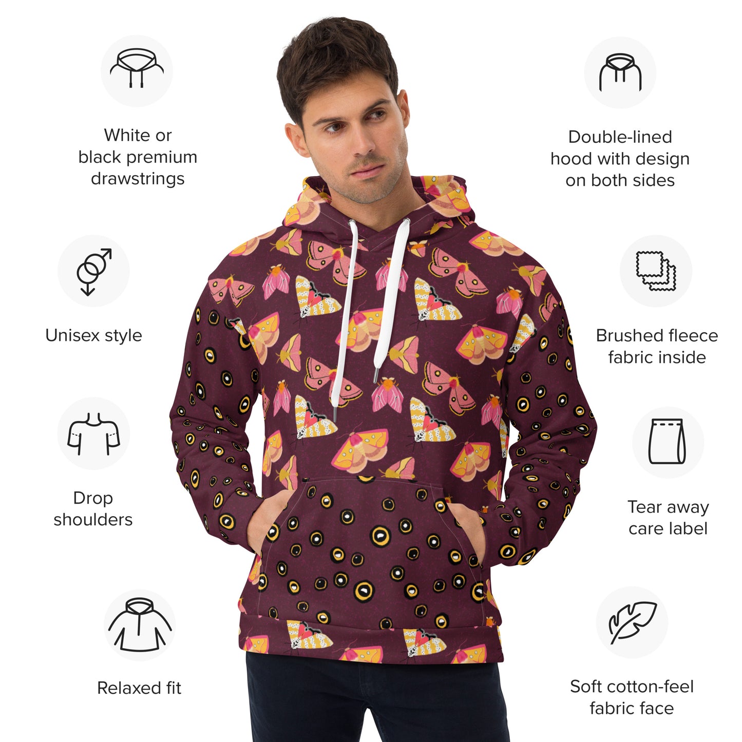 Moth All Over Print Unisex Hoodie