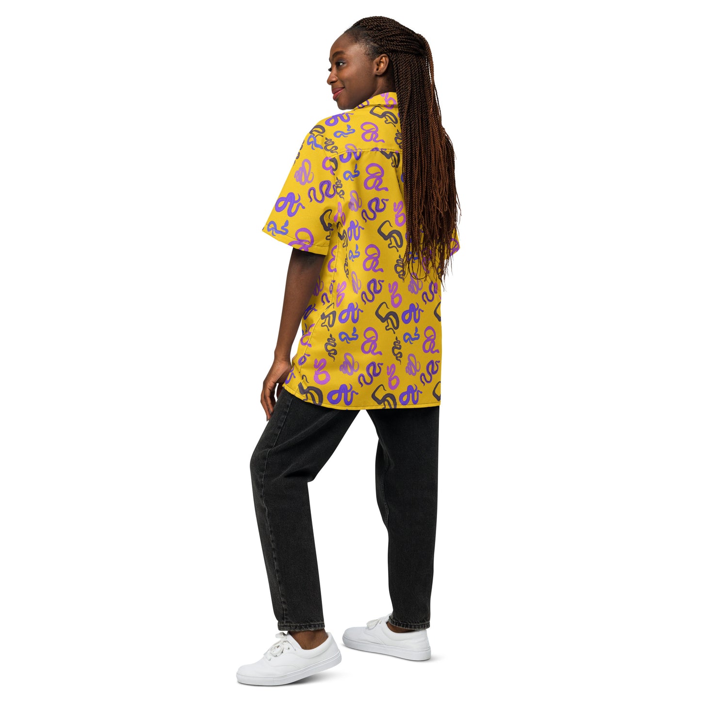 Sneks on a Plane in yellow Unisex button shirt