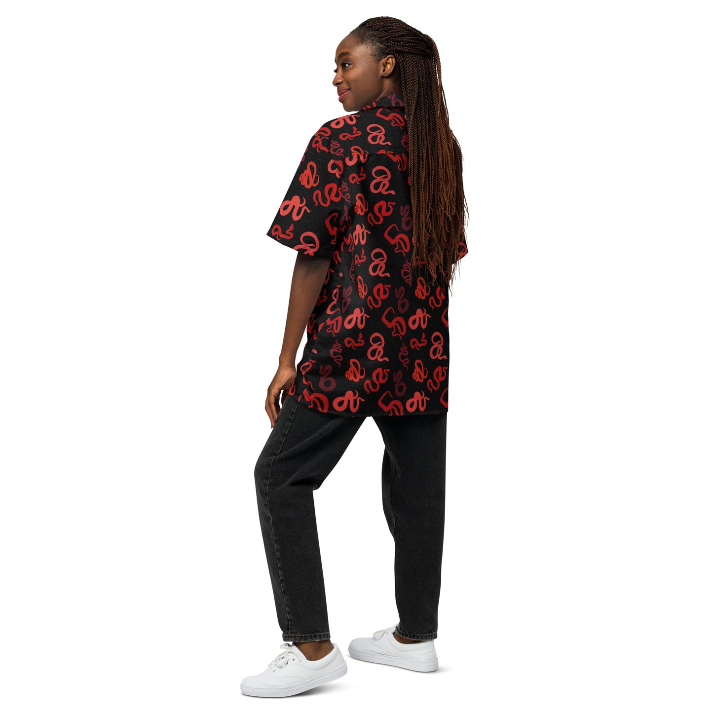 Sneks on a Plane in Black Unisex button shirt