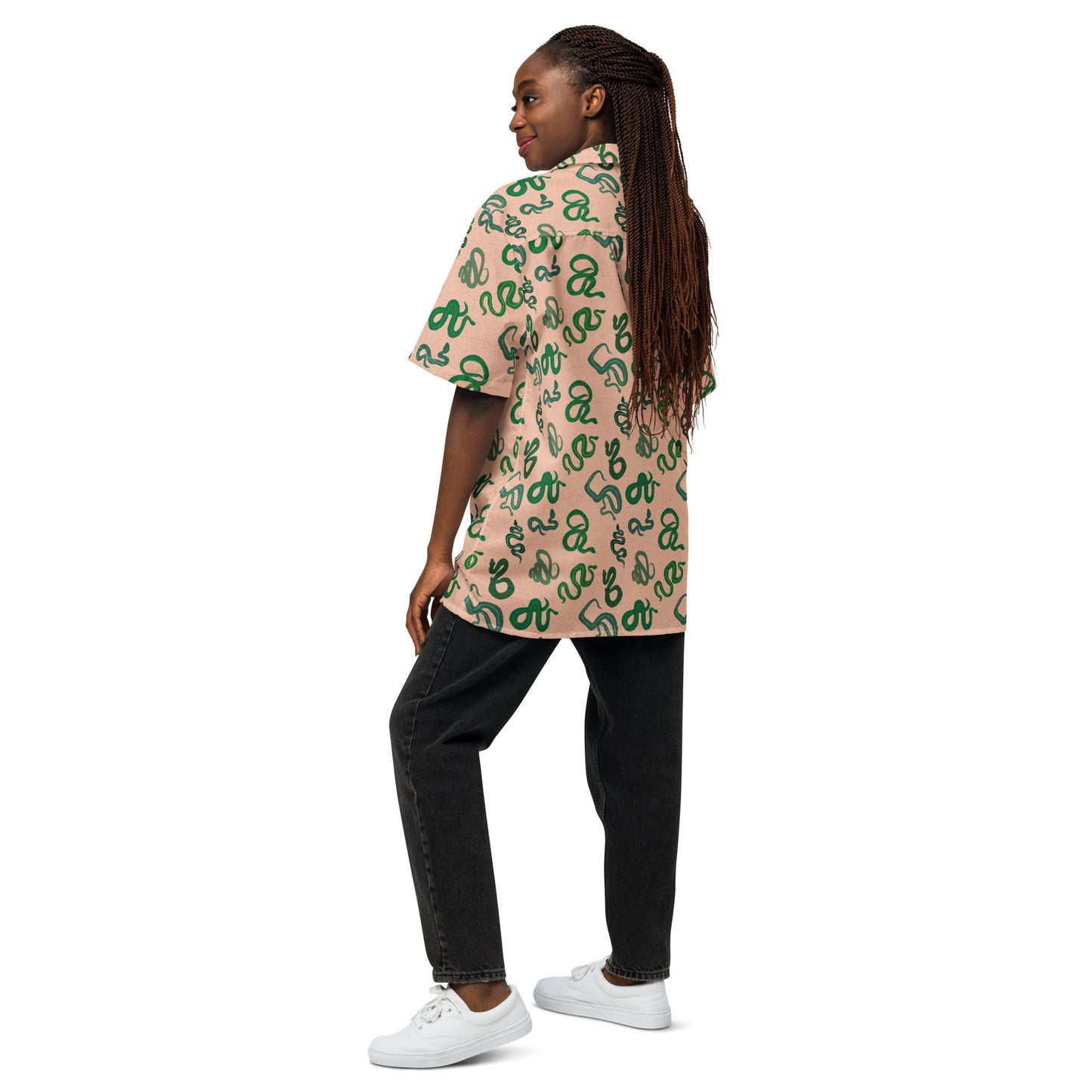 Sneks on a Plane in Peach Unisex button shirt