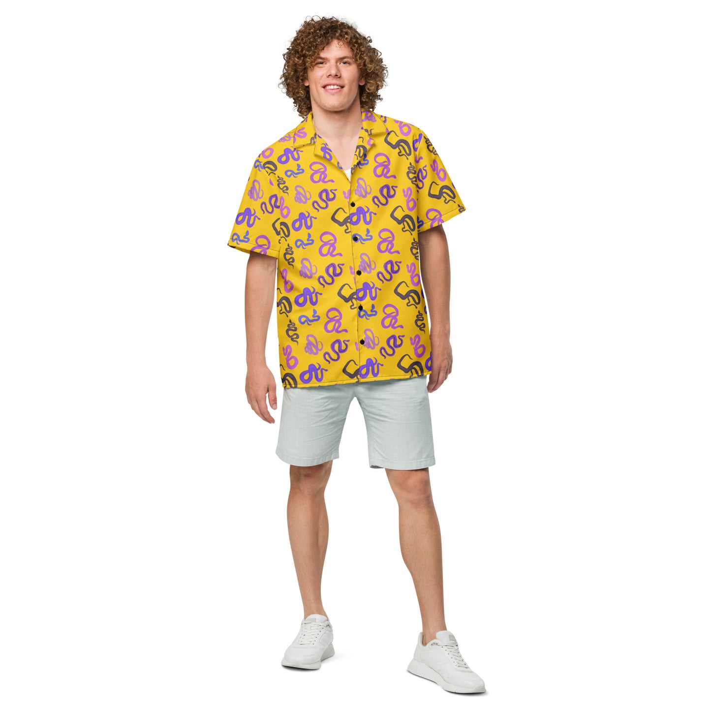 Sneks on a Plane in yellow Unisex button shirt
