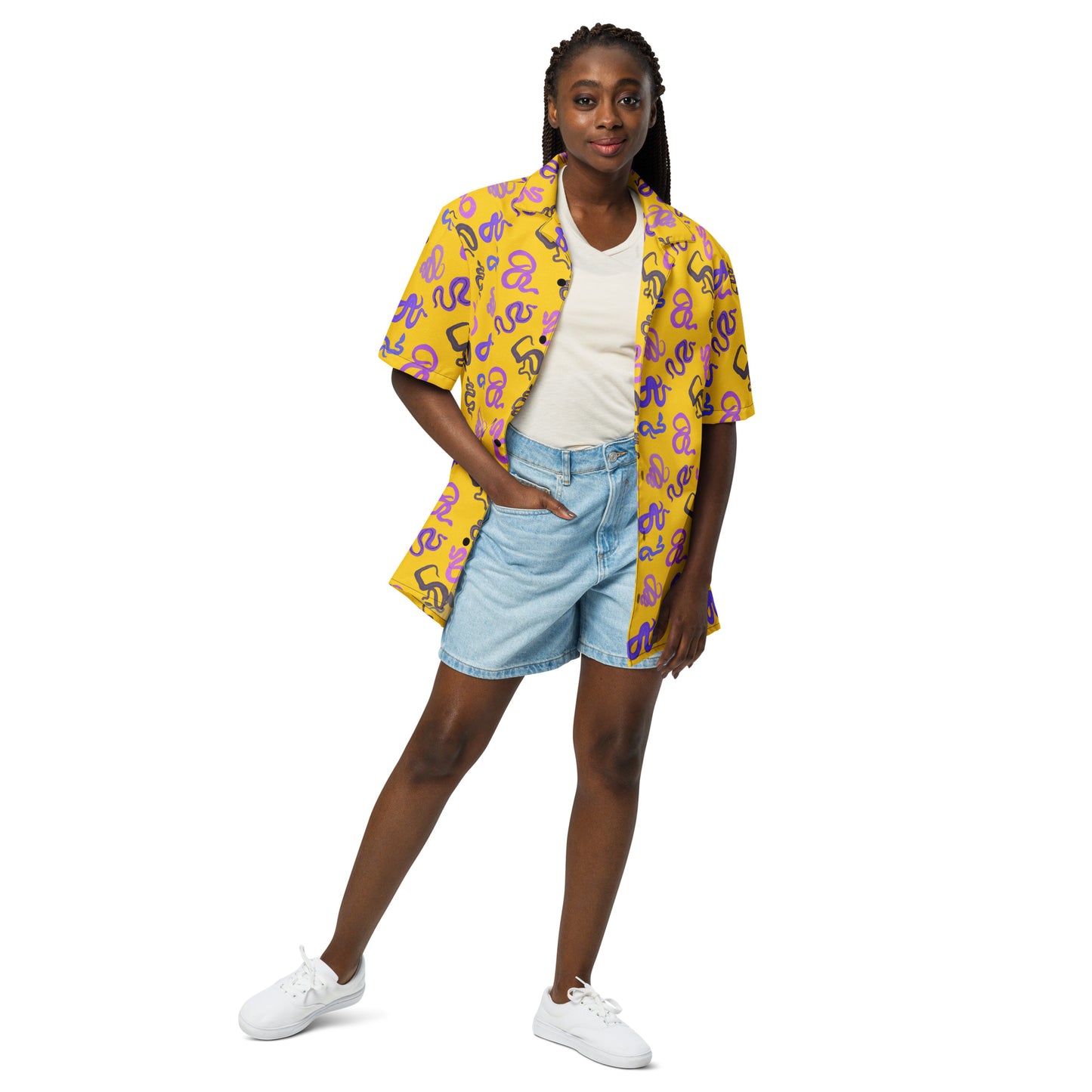 Sneks on a Plane in yellow Unisex button shirt