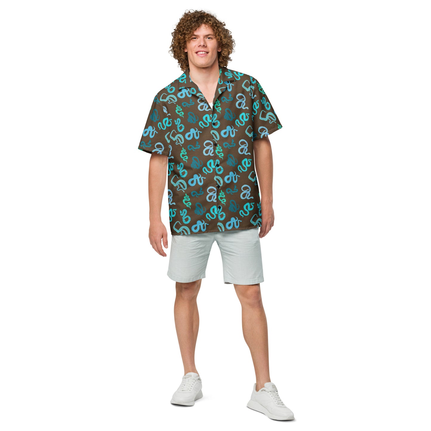 Sneks on a Plane in Brown Unisex button shirt