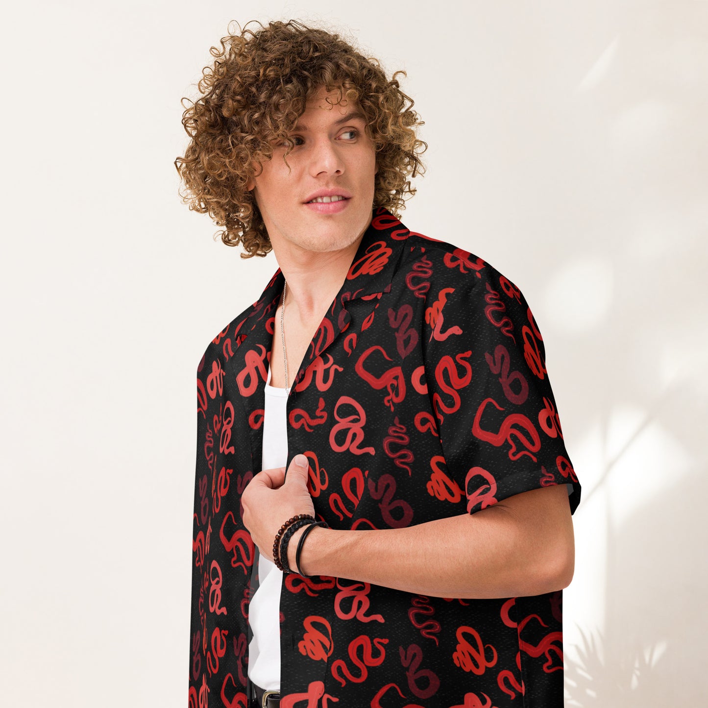 Sneks on a Plane in Black Unisex button shirt