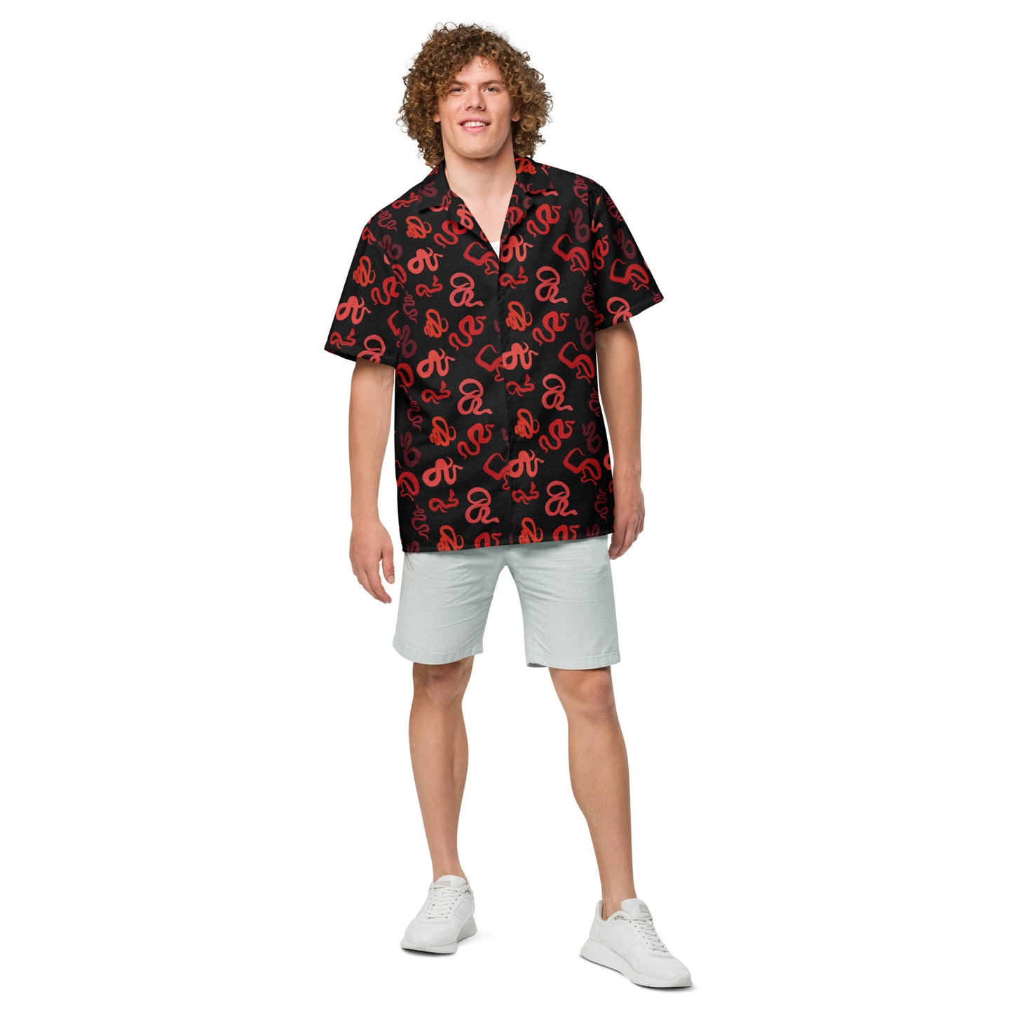 Sneks on a Plane in Black Unisex button shirt