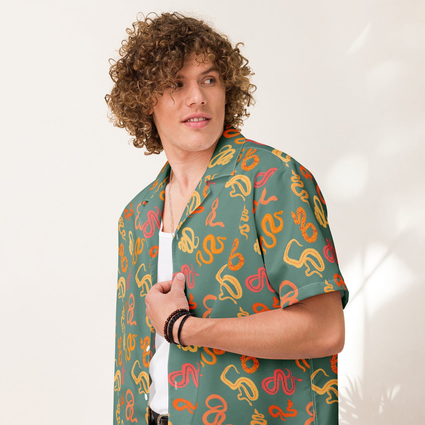 Sneks on a Plane in Aqua Unisex button shirt