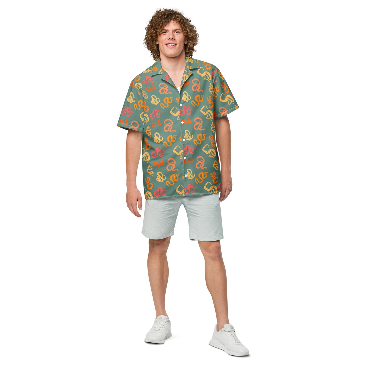 Sneks on a Plane in Aqua Unisex button shirt