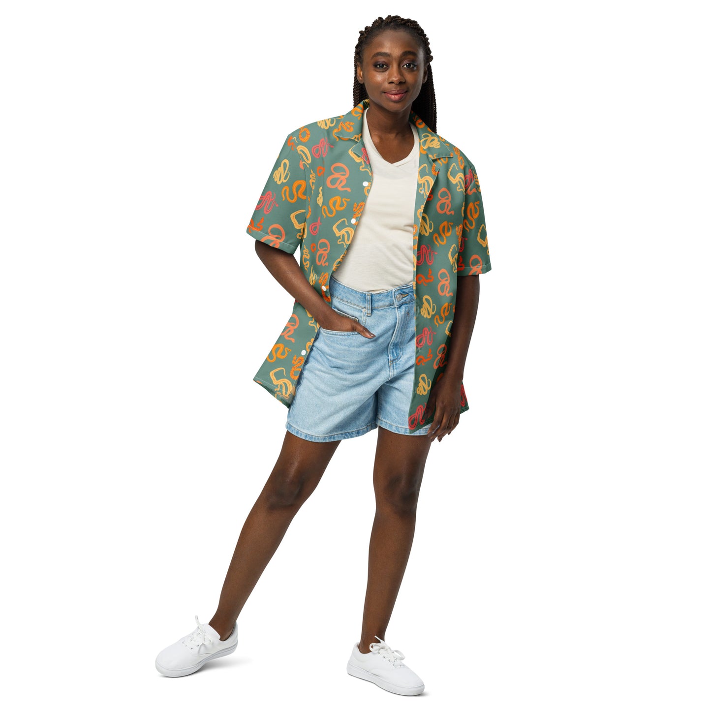 Sneks on a Plane in Aqua Unisex button shirt