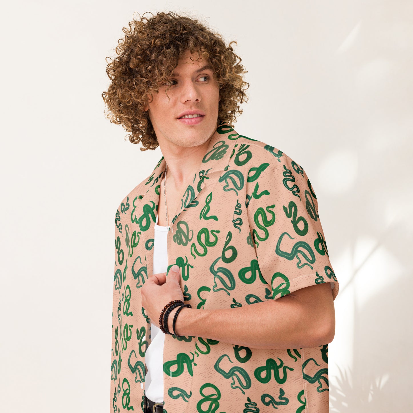Sneks on a Plane in Peach Unisex button shirt
