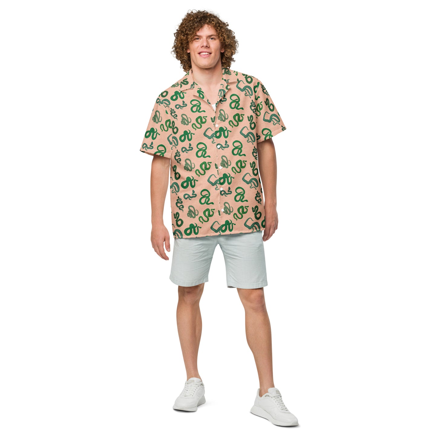 Sneks on a Plane in Peach Unisex button shirt