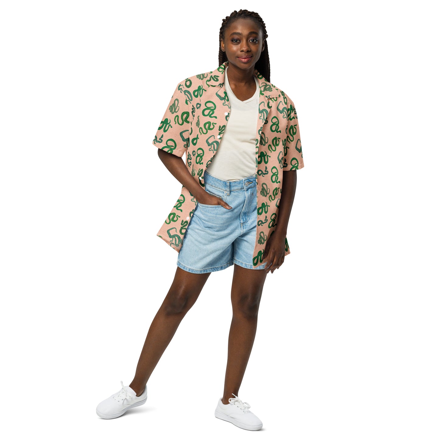 Sneks on a Plane in Peach Unisex button shirt