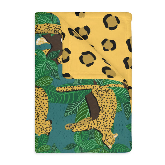 Lounging Leopards Velveteen Microfiber Blanket (Two-sided print)