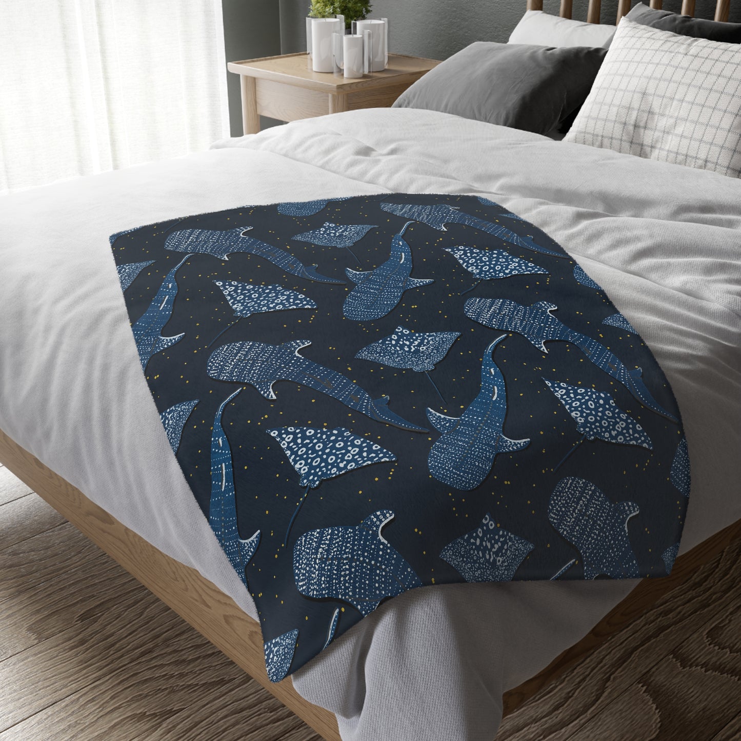 Sharks & Rays Velveteen Microfiber Blanket (Two-sided print)