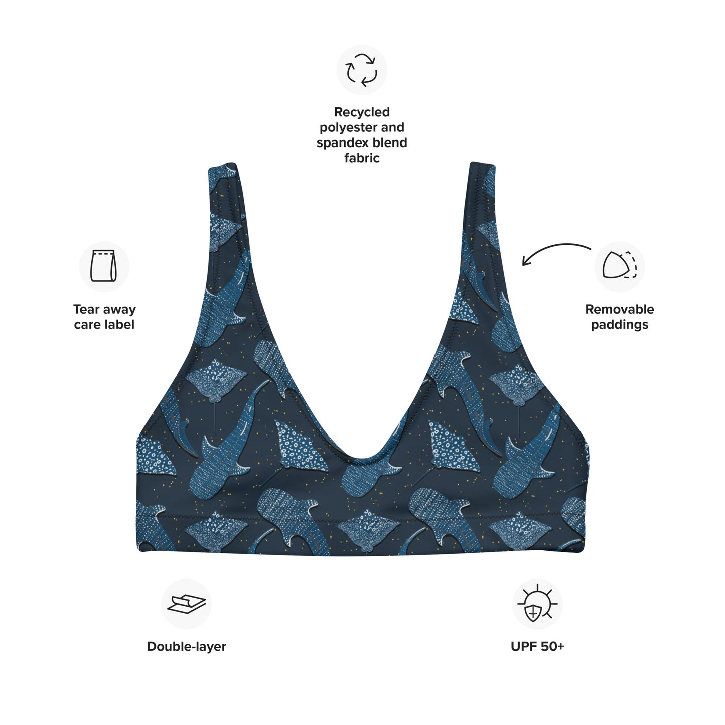 Sharks and Rays Recycled padded bikini top