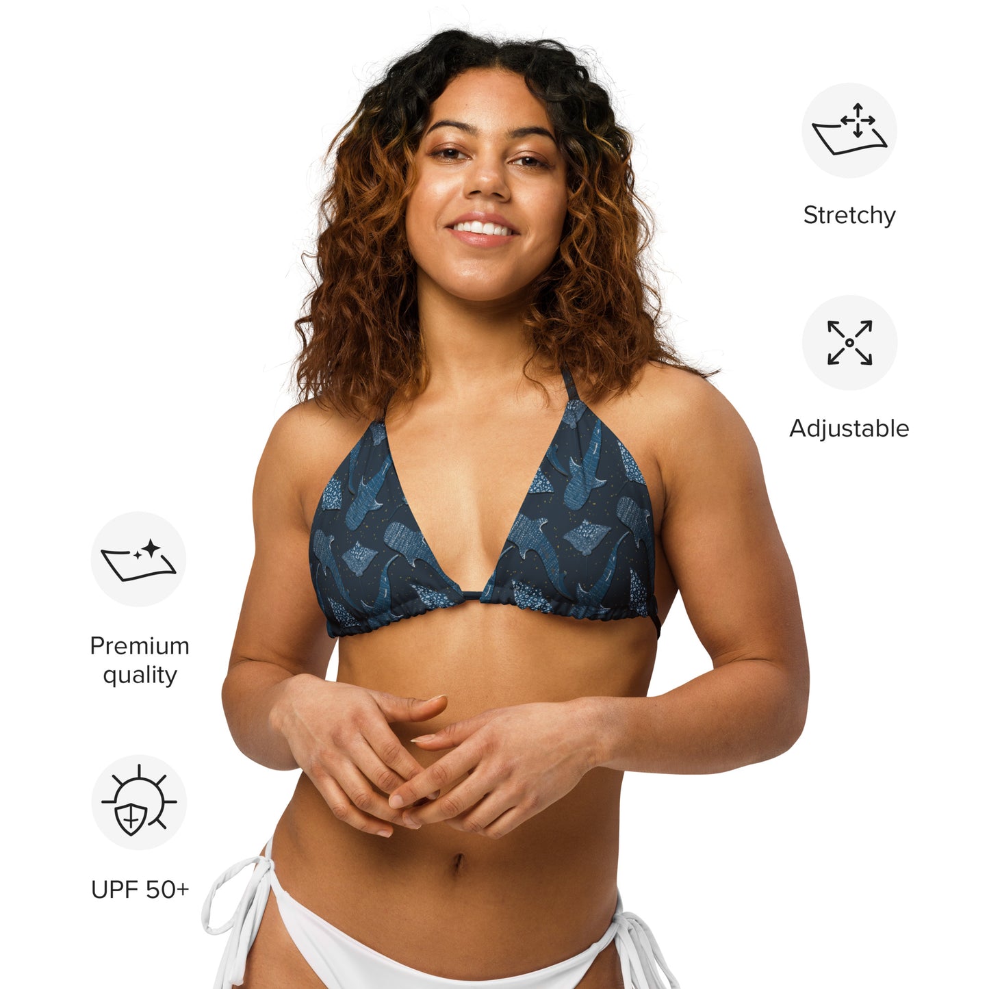 Sharks and Rays All-over print recycled string bikini top