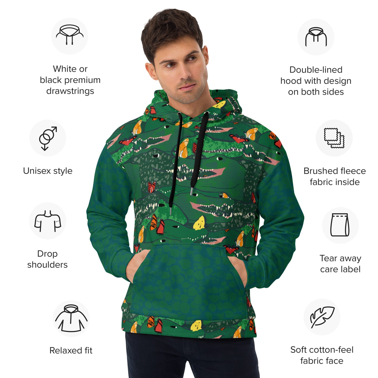 Butterfly Adorned Caimans Unisex Hoodie