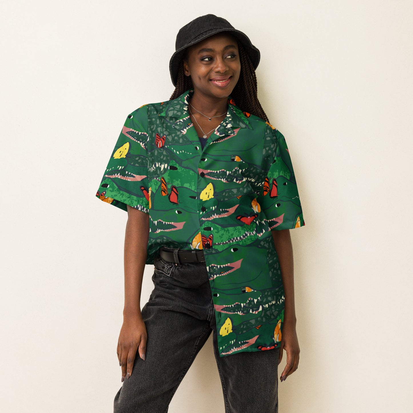 Butterfly Adorned Caiman Unisex button shirt